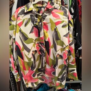 Forever 21 print high low hem blouse top shirt button down